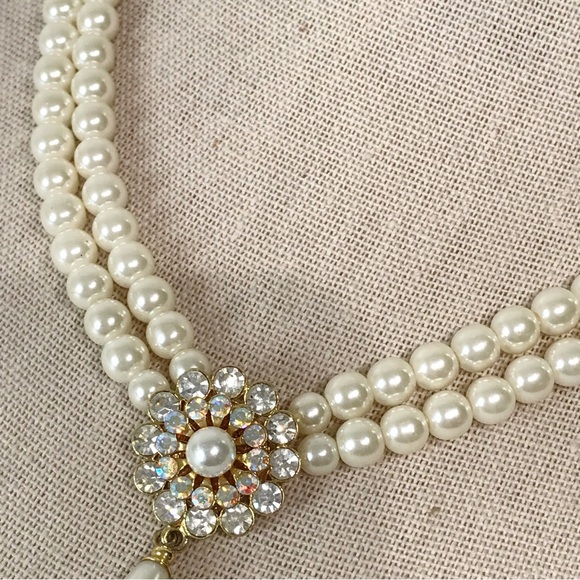 Vintage Signed 6mm Glass Faux Pearl Multi Strand Victorian Necklace Estate Pear - Picture 6 of 14